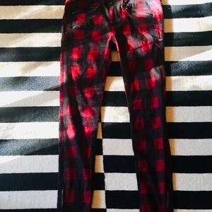 Red and black plaid jeans